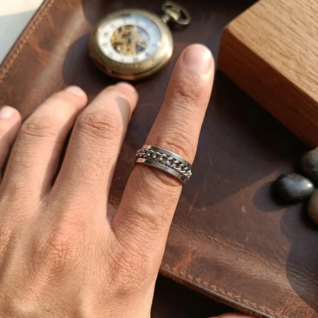 Premium 3-Piece Stainless Steel Set – Snake Chain, Bracelet & Spinner Ring