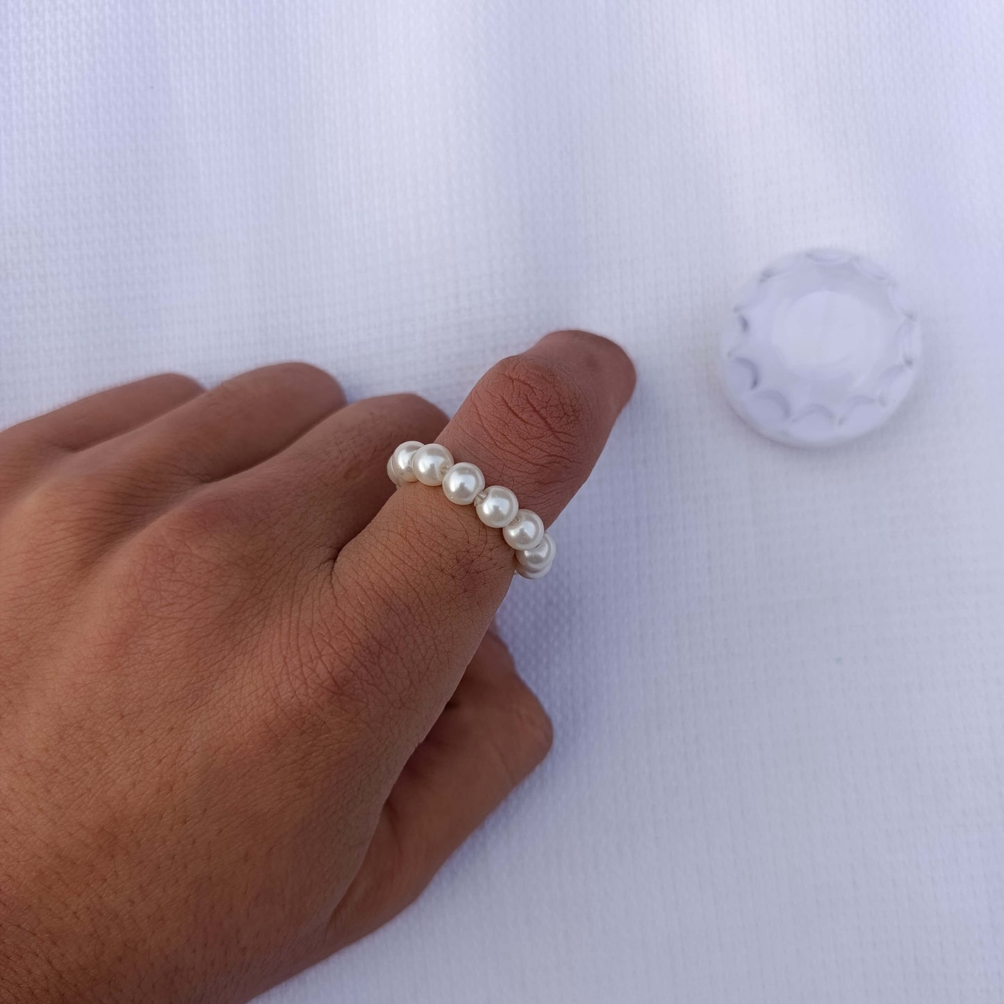 Elegant Minimalist Pearl Elastic Ring - Handcrafted Pearl Beads