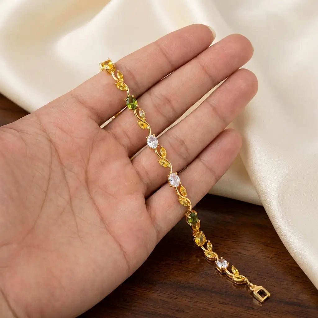 Multi-Gemstone Leaf & Vine Branch Bracelet - Premium Colorful Crystal Wristwear