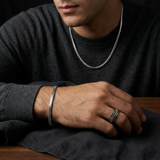 Premium 3-Piece Stainless Steel Set β Snake Chain, Bracelet & Spinner Ring