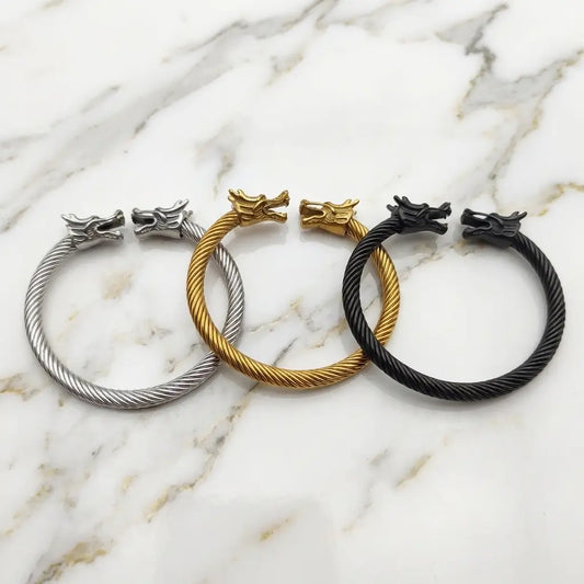 Imperial Dragon Head Twisted Cuff Bracelet – Premium Edition