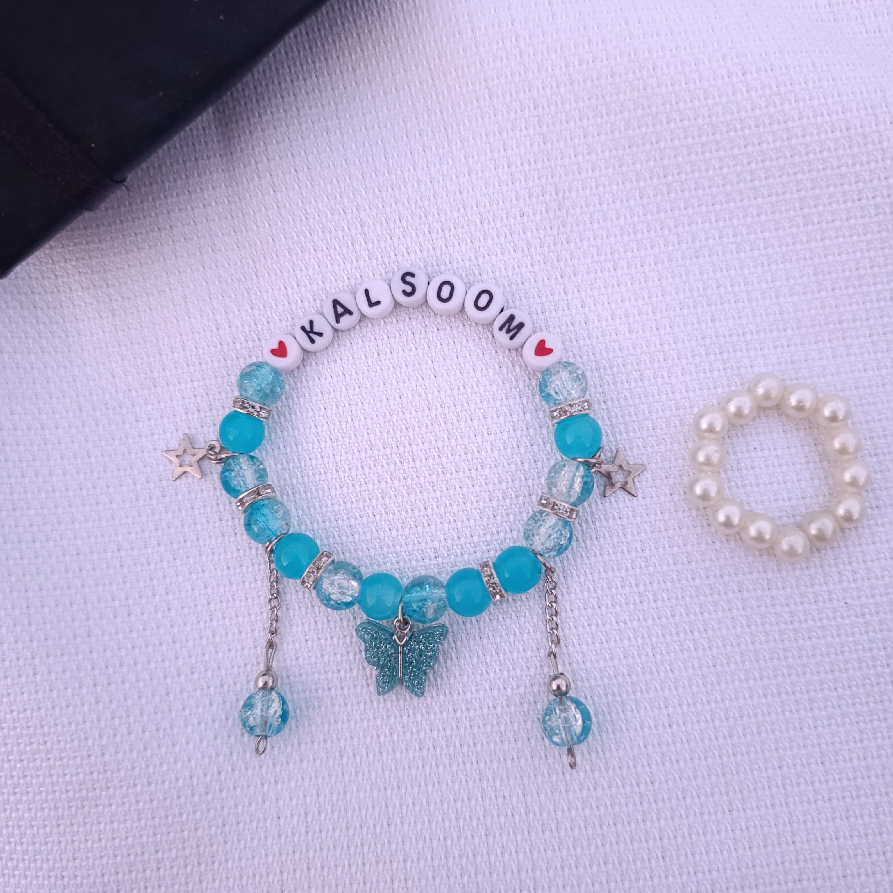 Fluttering Hearts: Personalized Name Bracelet with FREE Pearl Ring | Butterfly Edition