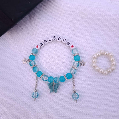 Fluttering Hearts: Personalized Name Bracelet with FREE Pearl Ring | Butterfly Edition