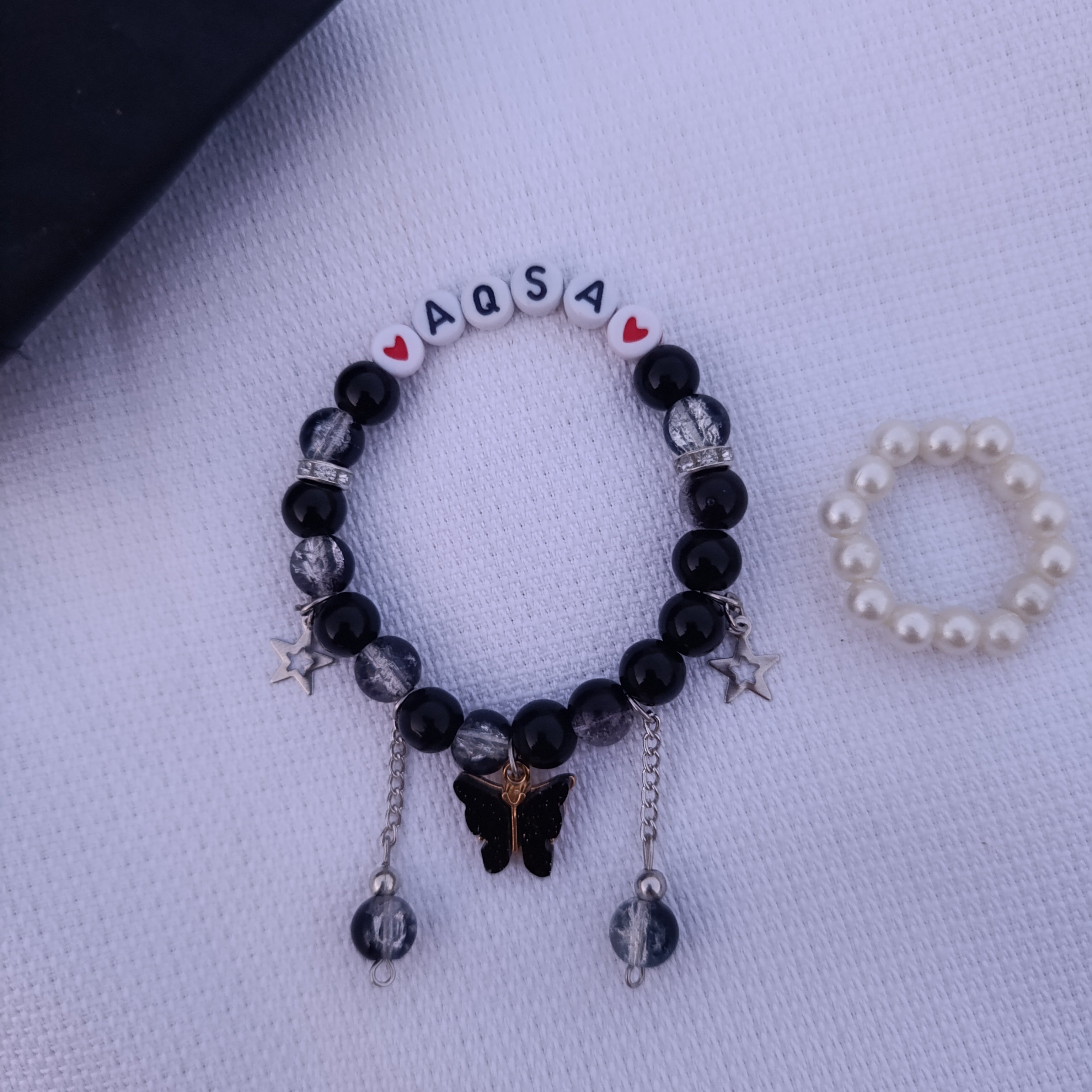 Fluttering Hearts: Personalized Name Bracelet with FREE Pearl Ring | Butterfly Edition