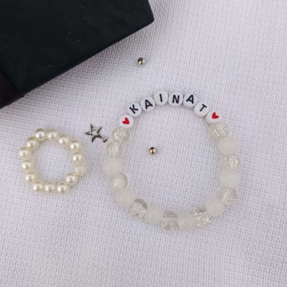 Simply Classic: Personalized Name Bracelet with FREE Pearl Ring | Minimalist Edition