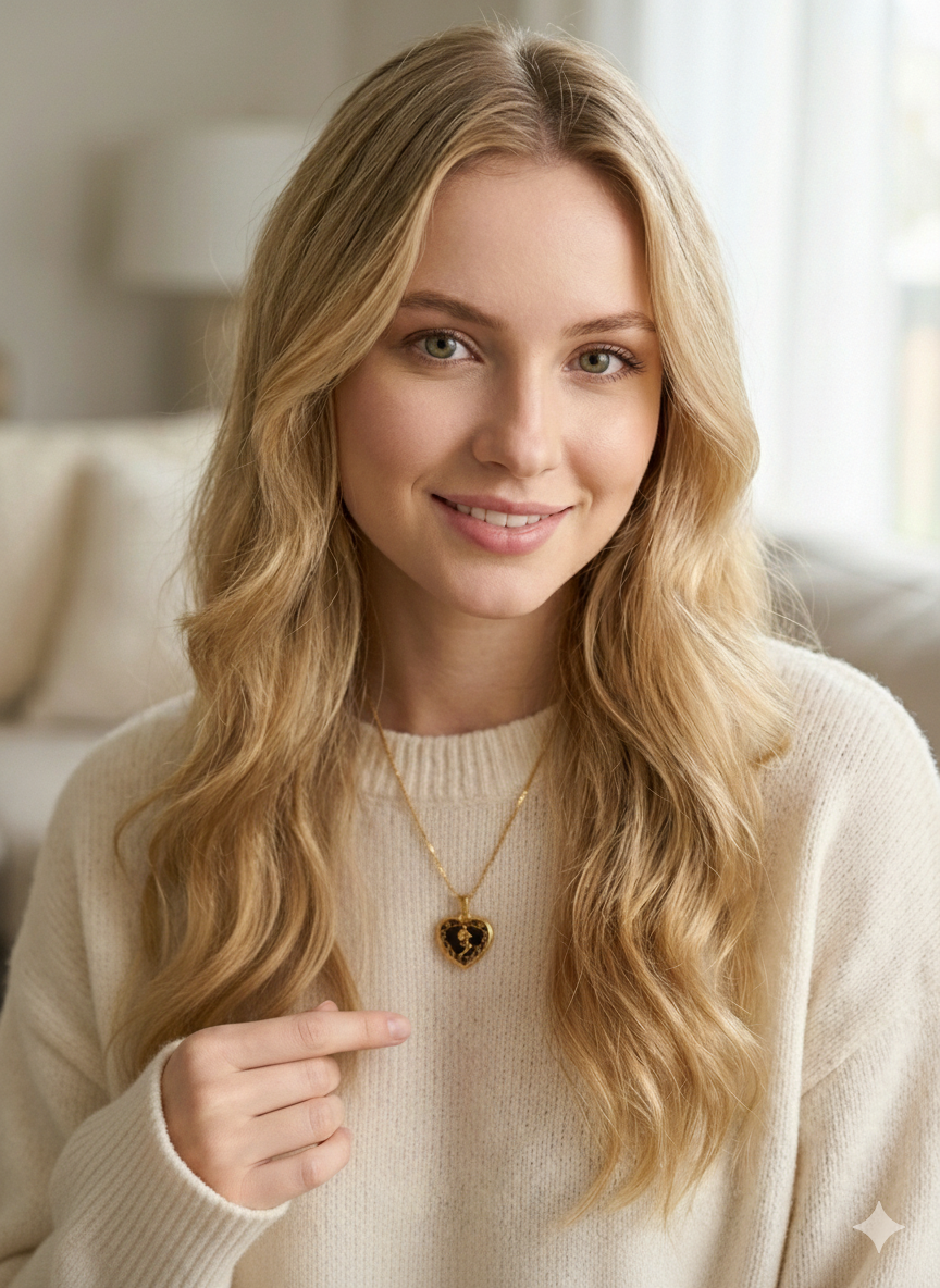 2 in 1 Gold Heart Locket Necklace - Vintage Style Photo Pendant