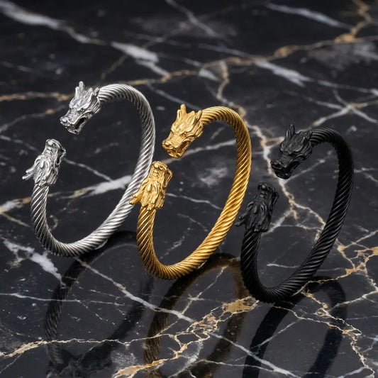 Imperial Dragon Head Twisted Cuff Bracelet – Premium Edition