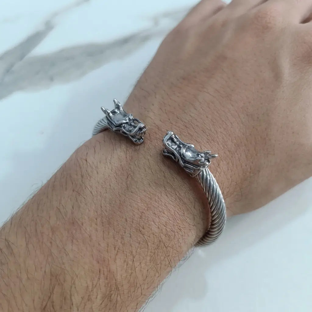 Imperial Dragon Head Twisted Cuff Bracelet – Premium Edition