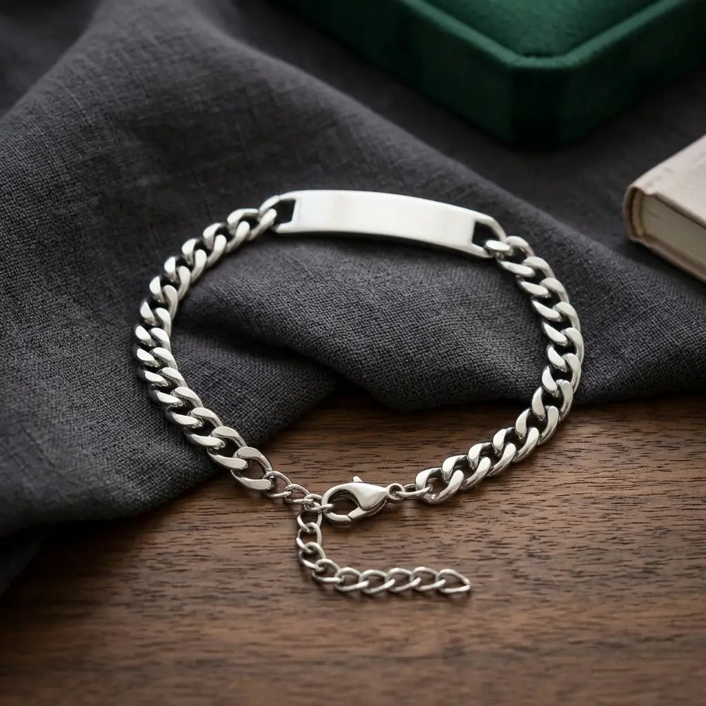 Premium Sleek ID Plate Cuban Link Bracelet - Stainless Steel (Adjustable)