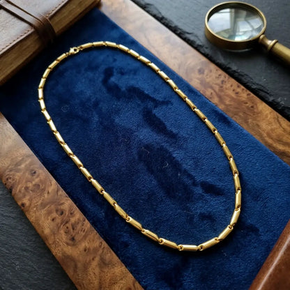 Premium Sleek Gold Cylindrical Link Chain Necklace - Classic Clasp
