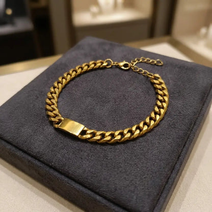 Non Faded Stainless Steel Classic Cuban ID Chain Bracelet, Classic Gold & Sleek Silver, Minimalist ID Wristwear (Adjustable)