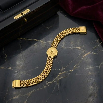 Premium Gold Woven Chain Bracelet - AP Octagonal Emblem (Magnetic Clasp)
