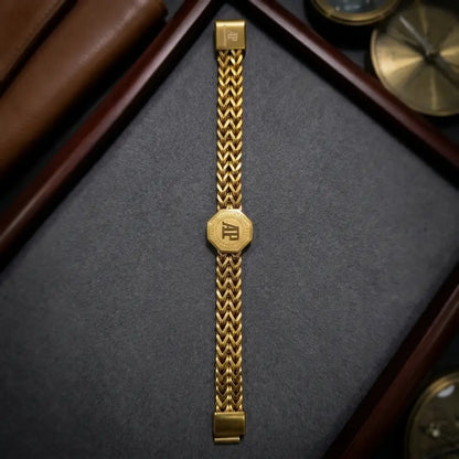 Premium Gold Woven Chain Bracelet - AP Octagonal Emblem (Magnetic Clasp)