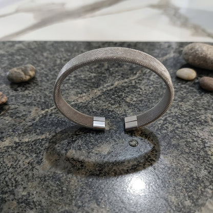 Executive Stainless Steel Mesh Open Cuff Bracelet