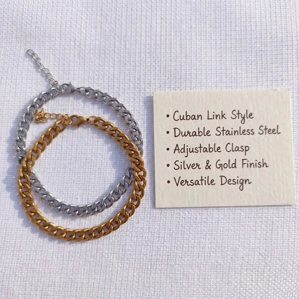 Classic Cuban Link Adjustable Bracelet – Stainless Steel - Charm Bands