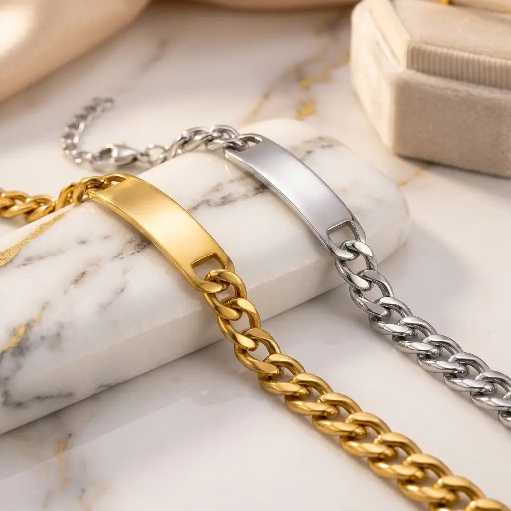 Premium Sleek ID Plate Cuban Link Bracelet - Stainless Steel (Adjustable)
