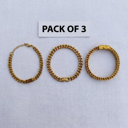 3-Piece Royal Gold/Silver Stainless Steel Bracelet Combo Set