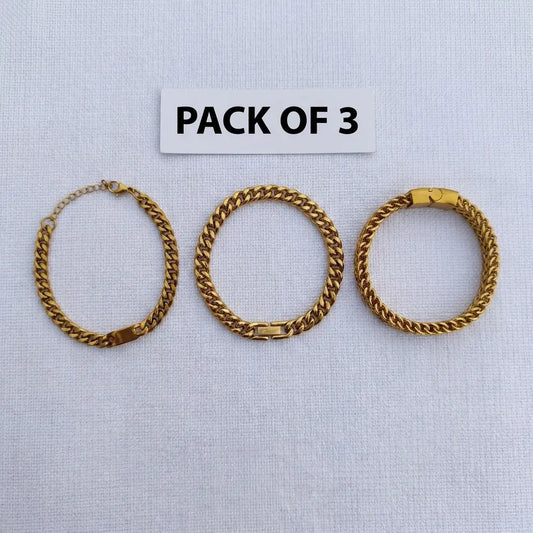 3-Piece Royal Gold/Silver Stainless Steel Bracelet Combo Set