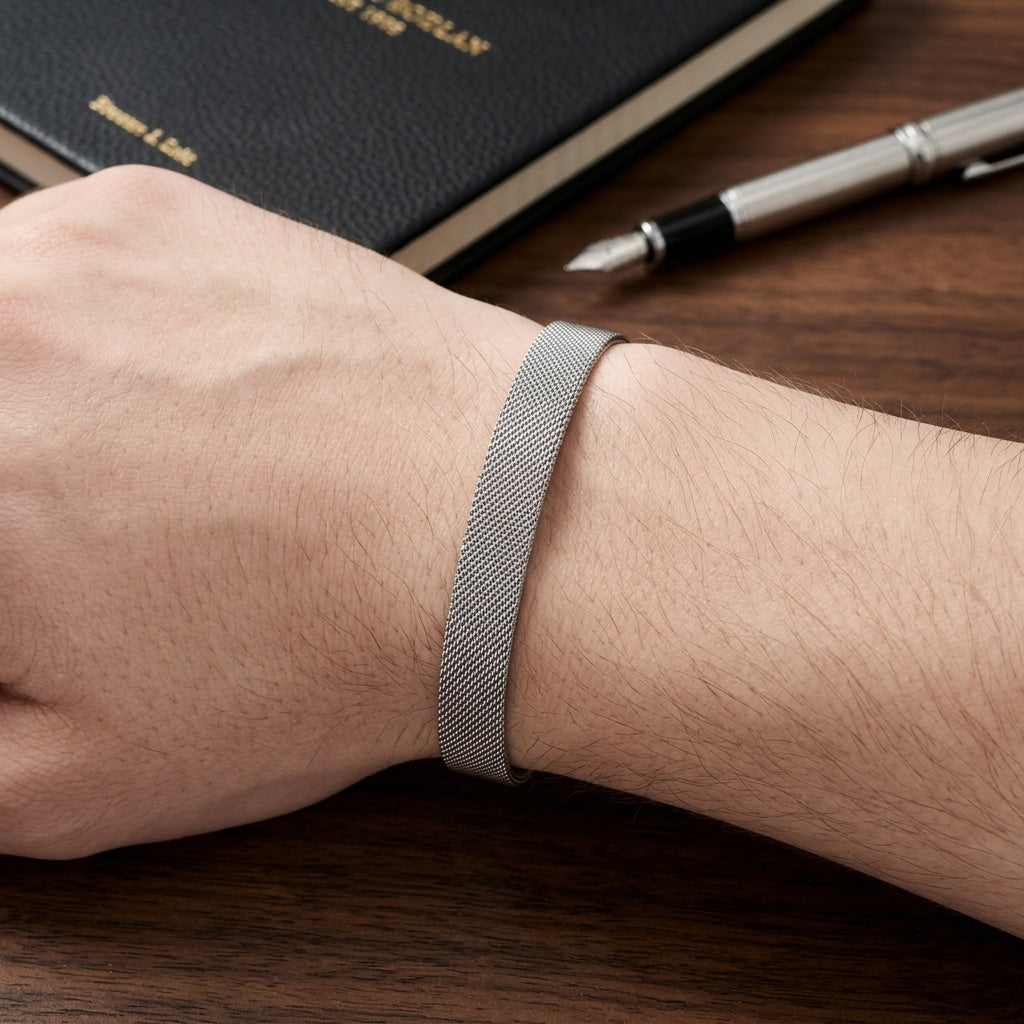 Executive Stainless Steel Mesh Open Cuff Bracelet