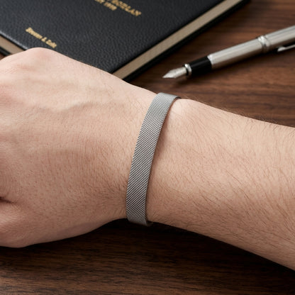 Executive Stainless Steel Mesh Open Cuff Bracelet