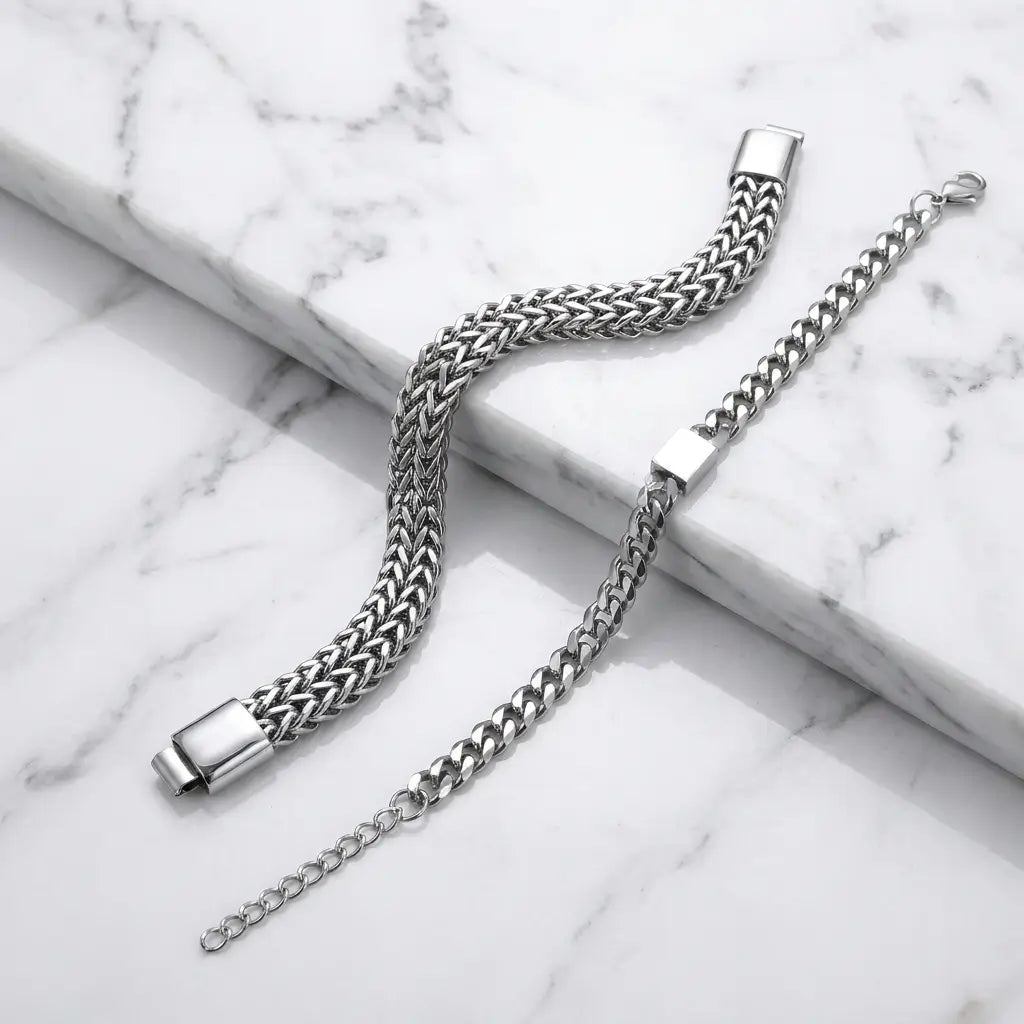 Pack of 2: Executive Braided & Link Chain Bracelets