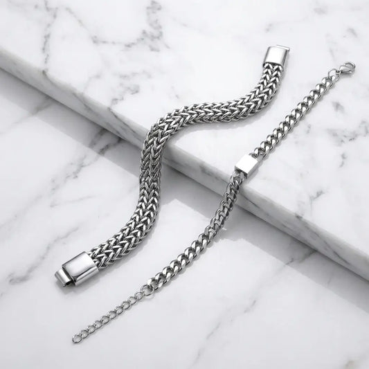 Pack of 2: Executive Braided & Link Chain Bracelets