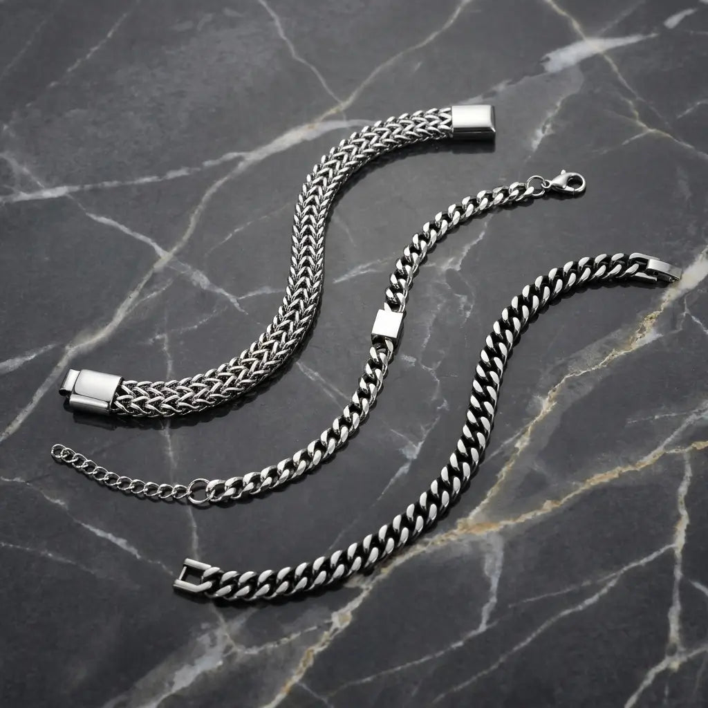 3-Piece Royal Gold/Silver Stainless Steel Bracelet Combo Set