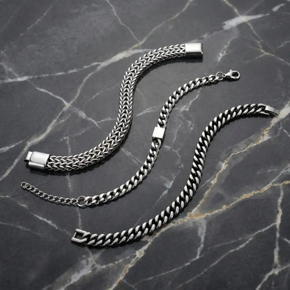 3-Piece Royal Gold/Silver Stainless Steel Bracelet Combo Set