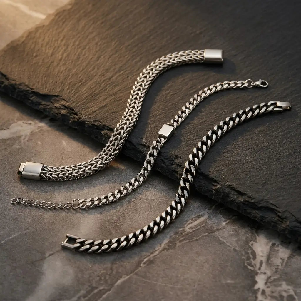 3-Piece Royal Gold/Silver Stainless Steel Bracelet Combo Set