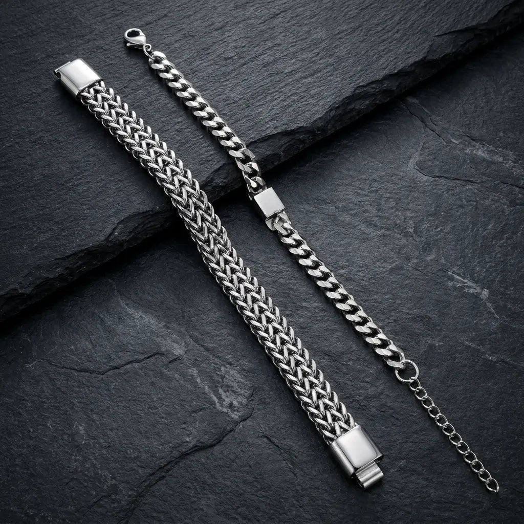 Pack of 2: Executive Braided & Link Chain Bracelets