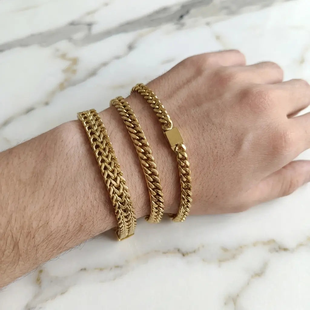 3-Piece Royal Gold/Silver Stainless Steel Bracelet Combo Set