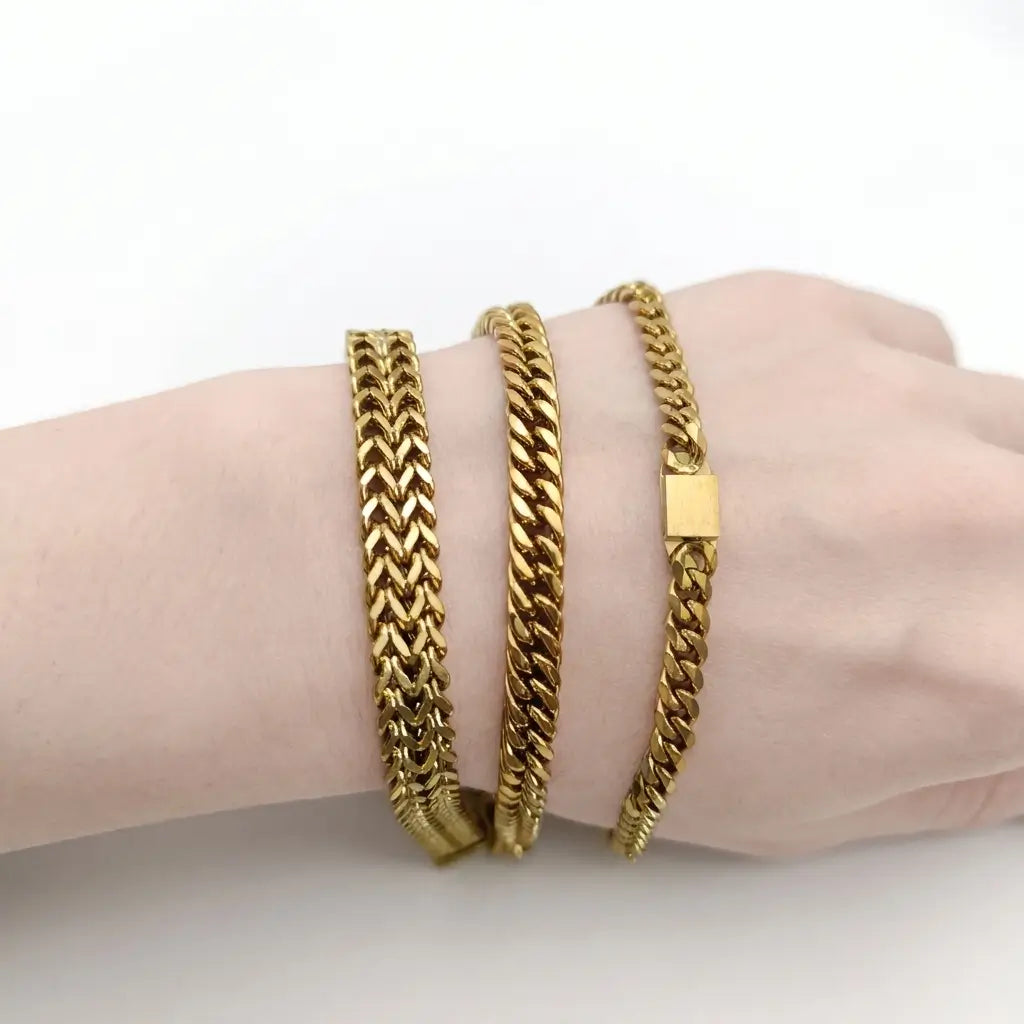 3-Piece Royal Gold/Silver Stainless Steel Bracelet Combo Set