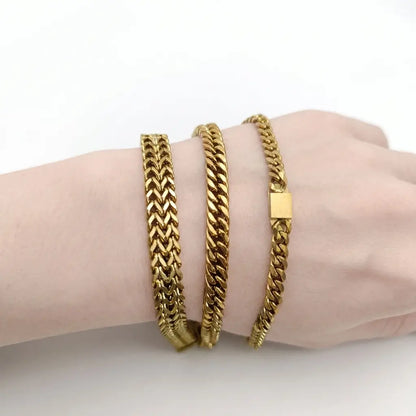 3-Piece Royal Gold/Silver Stainless Steel Bracelet Combo Set