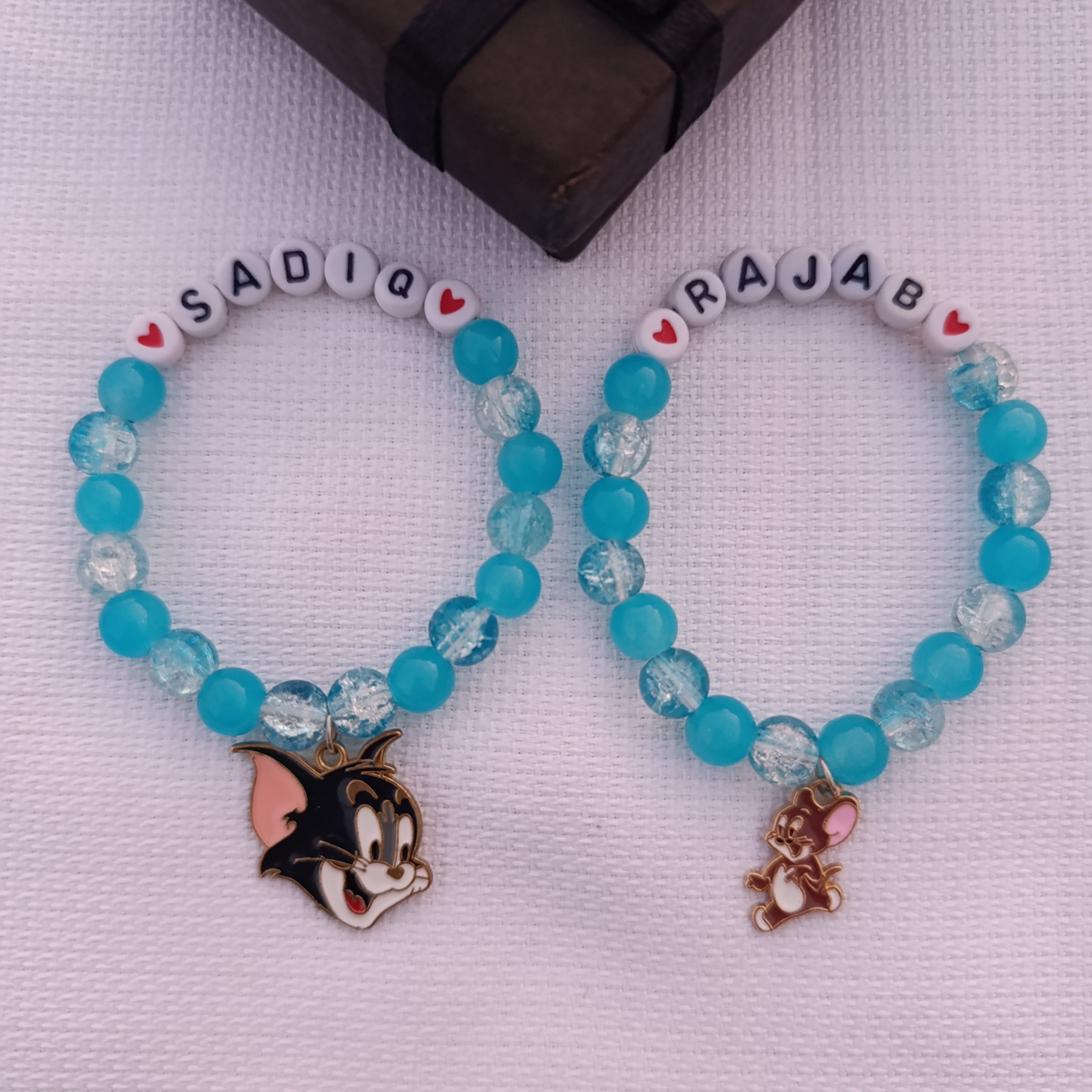 Personalized Tom & Jerry Name Bracelets for Kids - Custom Beaded Friendship Bands with FREE Gift Box