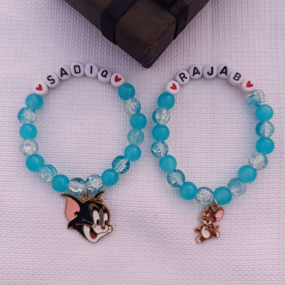 Personalized Tom & Jerry Name Bracelets for Kids - Custom Beaded Friendship Bands with FREE Gift Box