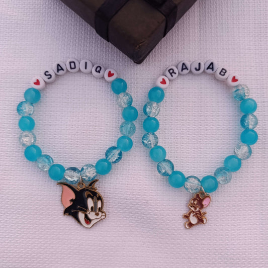 Personalized Tom & Jerry Name Bracelets for Kids - Custom Beaded Friendship Bands with FREE Gift Box