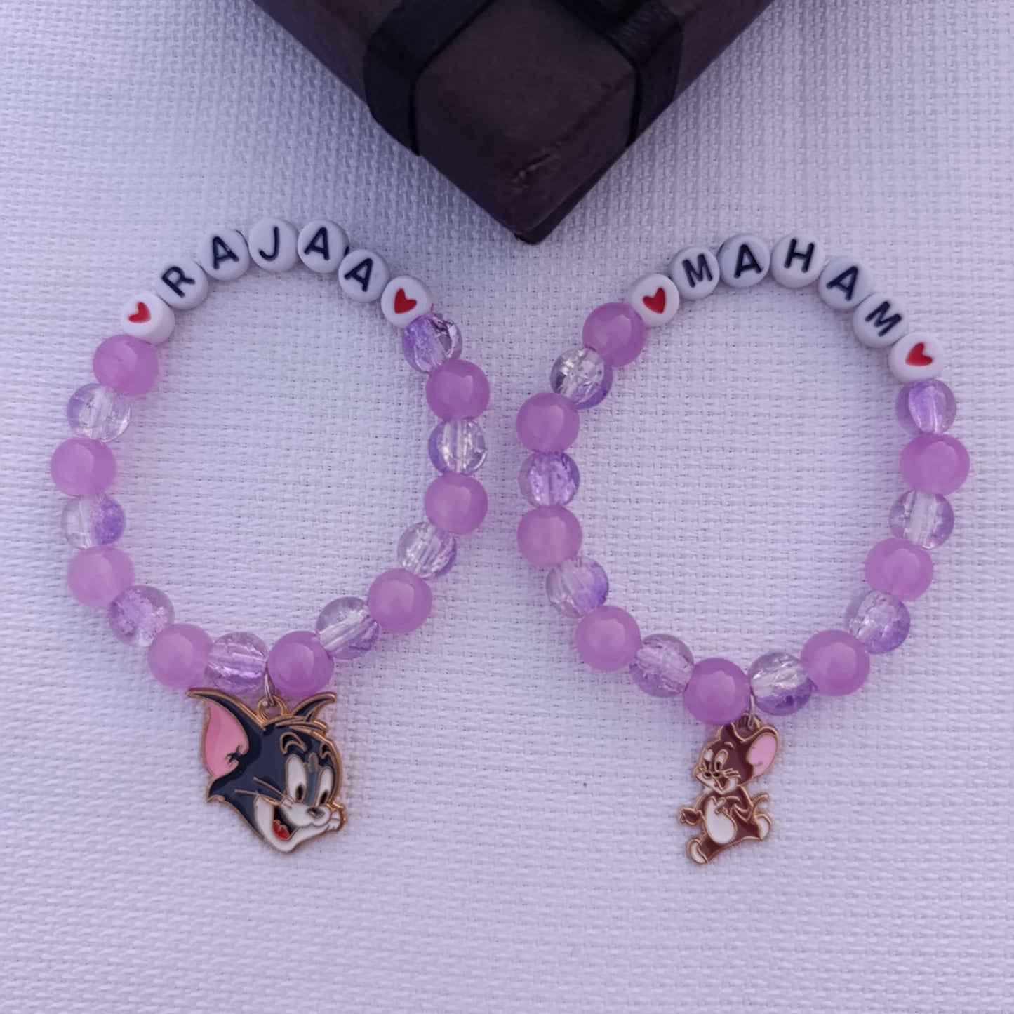 Personalized Tom & Jerry Name Bracelets for Kids - Custom Beaded Friendship Bands with FREE Gift Box