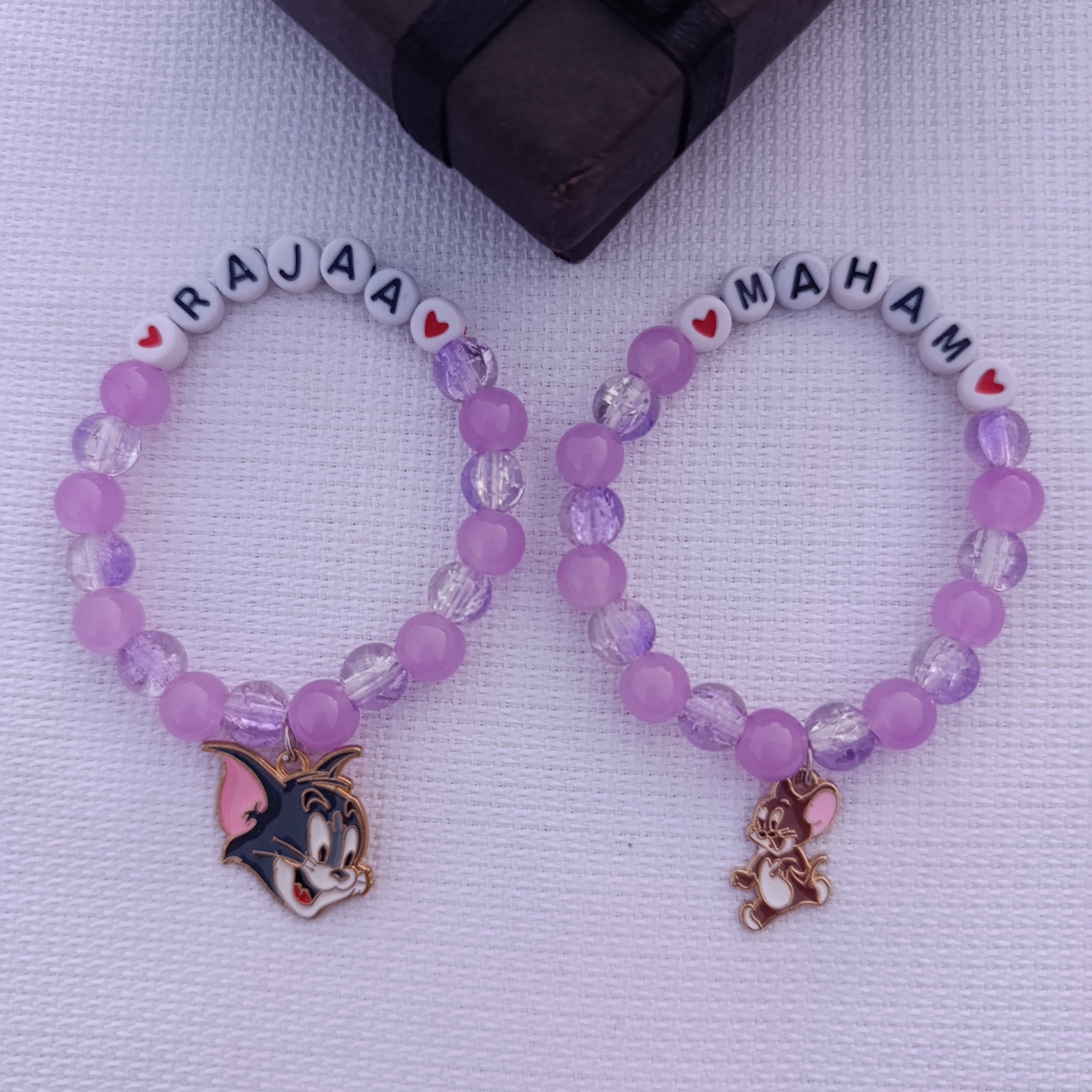 Personalized Tom & Jerry Name Bracelets for Kids - Custom Beaded Friendship Bands with FREE Gift Box