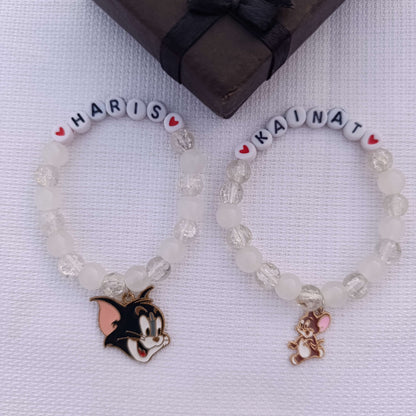 Personalized Tom & Jerry Name Bracelets for Kids - Custom Beaded Friendship Bands with FREE Gift Box