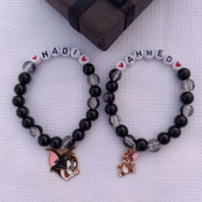 Personalized Tom & Jerry Name Bracelets for Kids - Custom Beaded Friendship Bands with FREE Gift Box