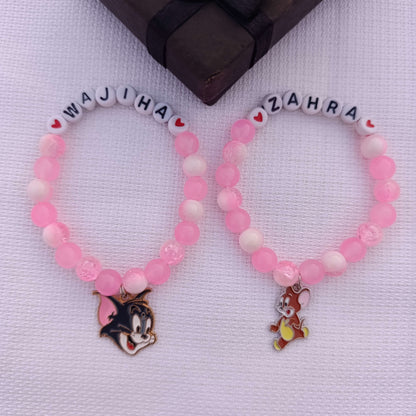Personalized Tom & Jerry Name Bracelets for Kids - Custom Beaded Friendship Bands with FREE Gift Box