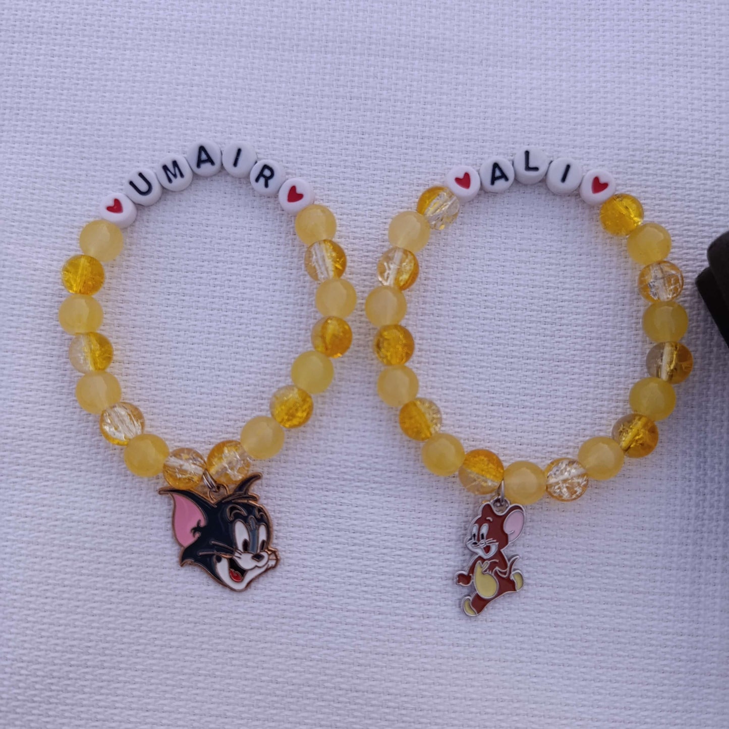 Personalized Tom & Jerry Name Bracelets for Kids - Custom Beaded Friendship Bands with FREE Gift Box
