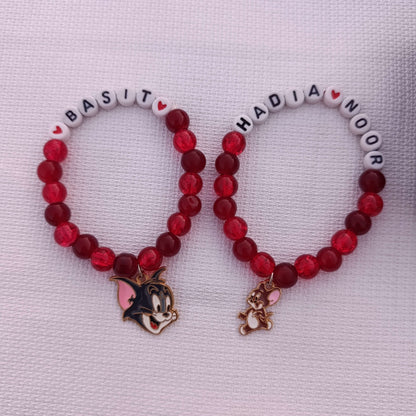 Personalized Tom & Jerry Name Bracelets for Kids - Custom Beaded Friendship Bands with FREE Gift Box