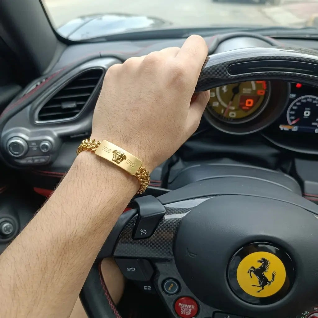 Men's Imperial Gold Woven Chain Bracelet - Greek Key & Medusa Edition