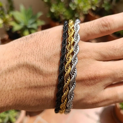 Premium Men's Twisted Rope Chain Bracelet - Adjustable (Gold, Silver, Black)