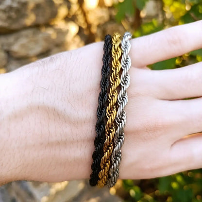 Premium Men's Twisted Rope Chain Bracelet - Adjustable (Gold, Silver, Black)