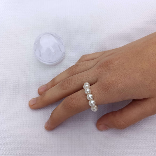 Elegant Minimalist Pearl Elastic Ring - Handcrafted Pearl Beads