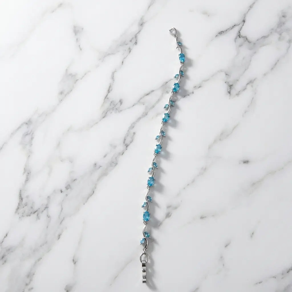 Dainty Crystal Vine Leaf Bracelet - Ocean Blue Edition
