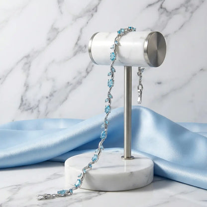 Dainty Crystal Vine Leaf Bracelet - Ocean Blue Edition