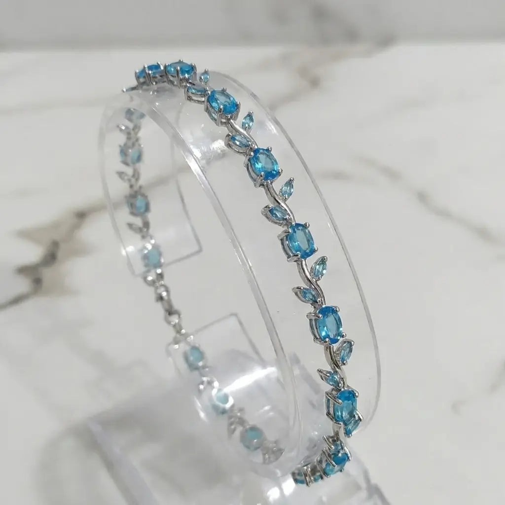 Dainty Crystal Vine Leaf Bracelet - Ocean Blue Edition